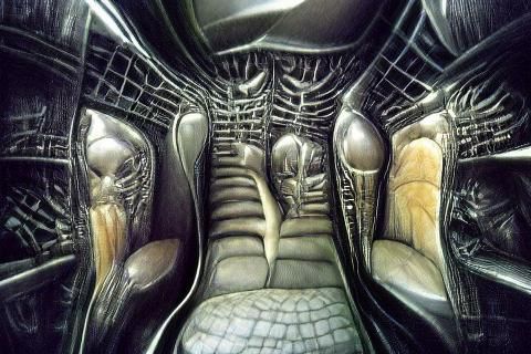 Alien Spaceship Interior in H.R. Giger Style