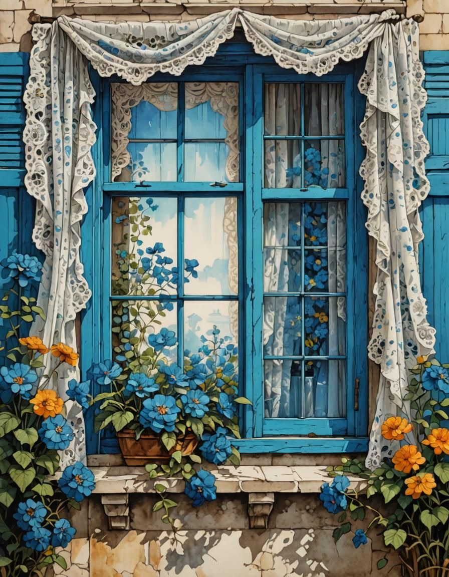Nostalgic Vintage Window with Watercolour and Ink