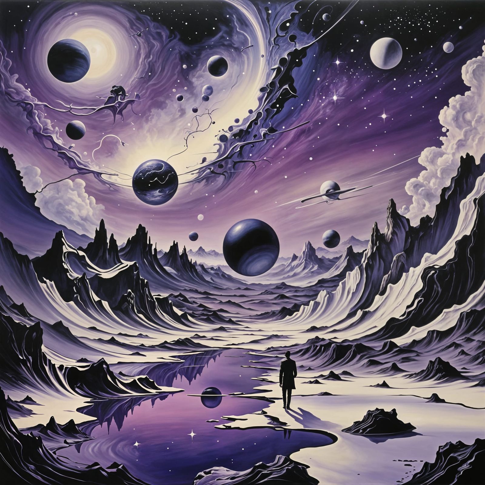 Cosmic Dreamscape: Surreal Galactic Landscape in Oil
