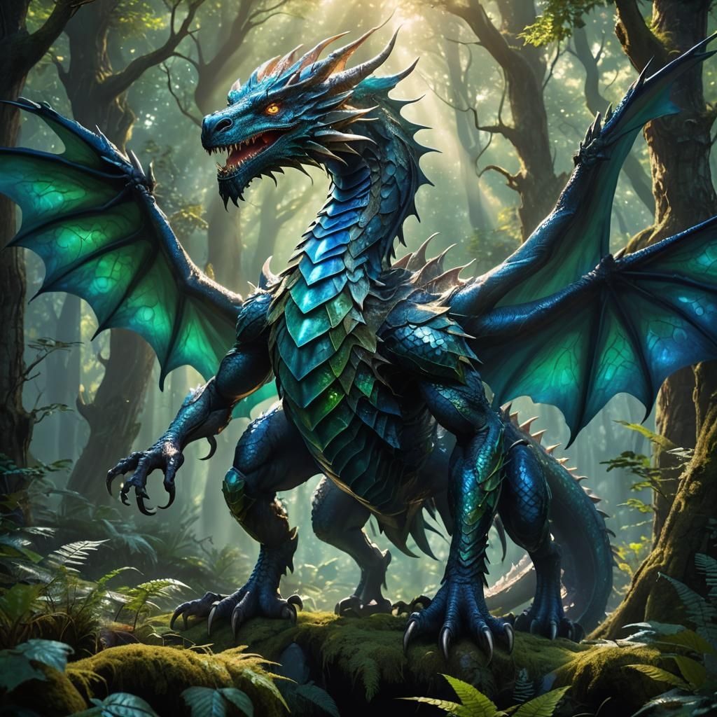 Dragon-Human Hybrid in Mystical Forest: Fantasy Art