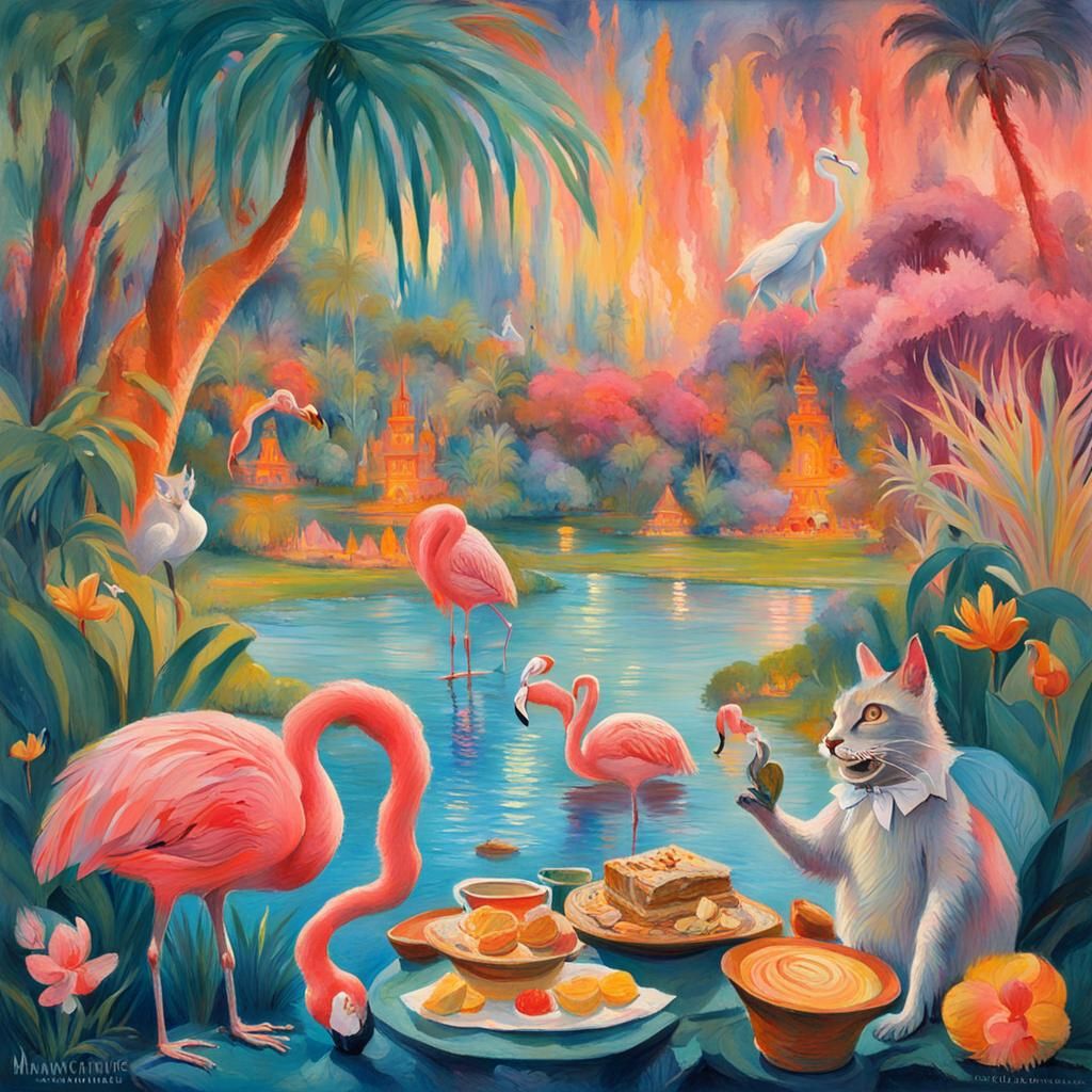 Alice in Wonderland Visits Tahiti: Gouache Style