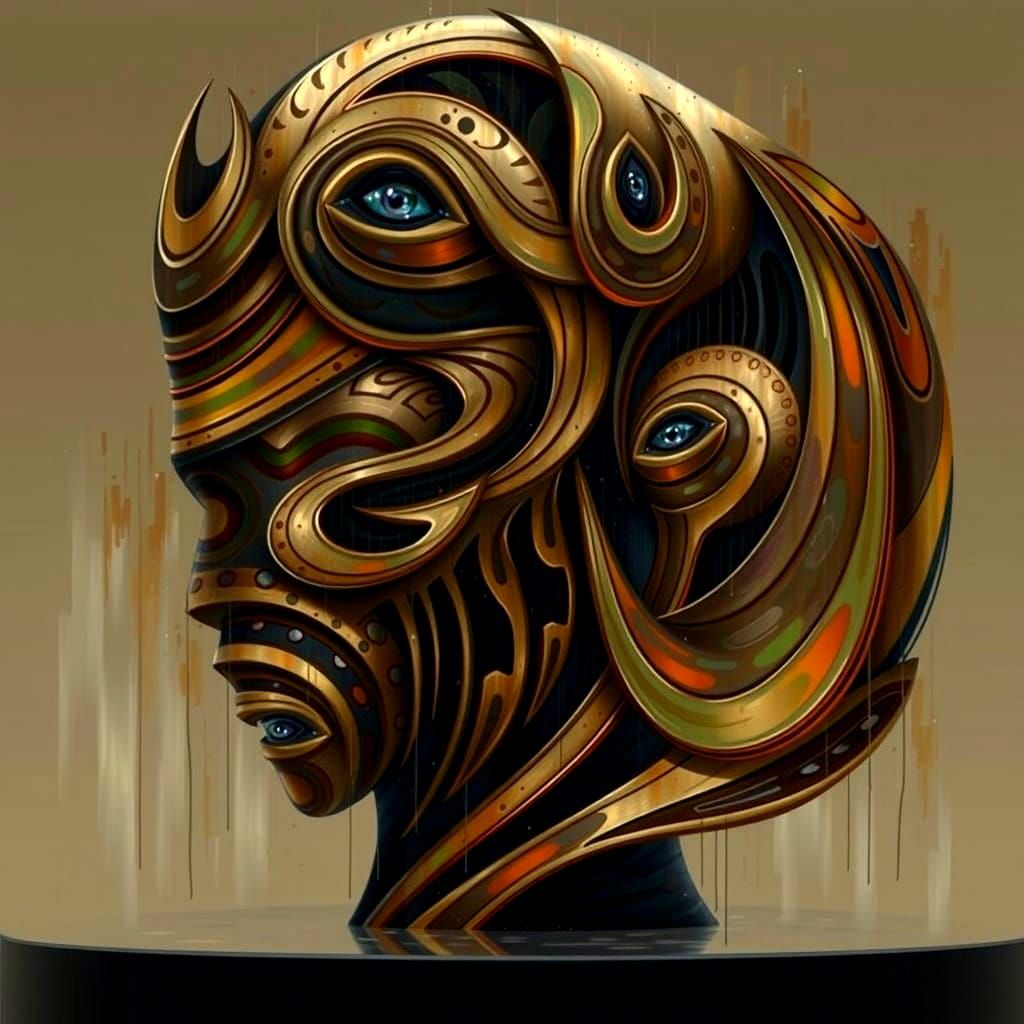 Abstract Expressionist Painting with Swirling Iridescent Pat...