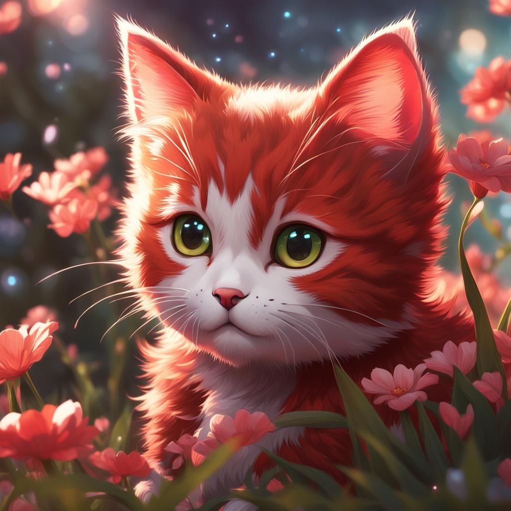 Cute Reddish Kitten in 3D Anime Art