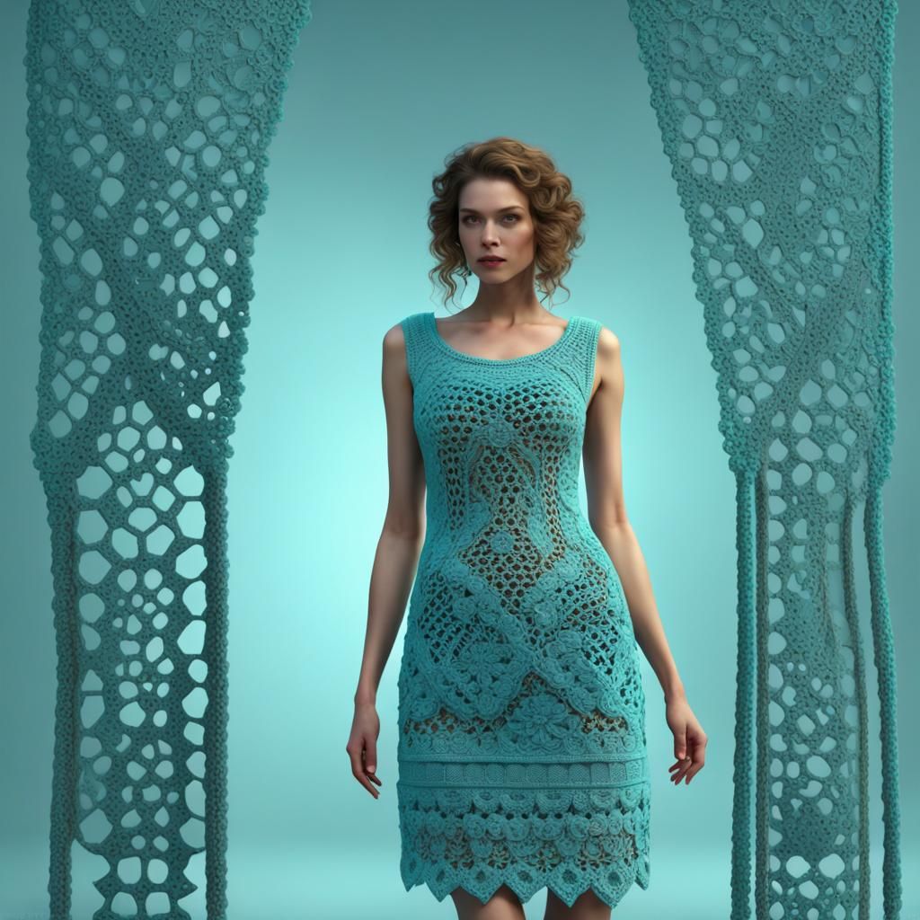 Turquoise Crochet Dress with Granny Square Patterns