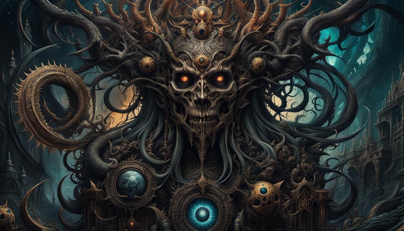 Primordial Chaos Entity in Surreal Horror Style