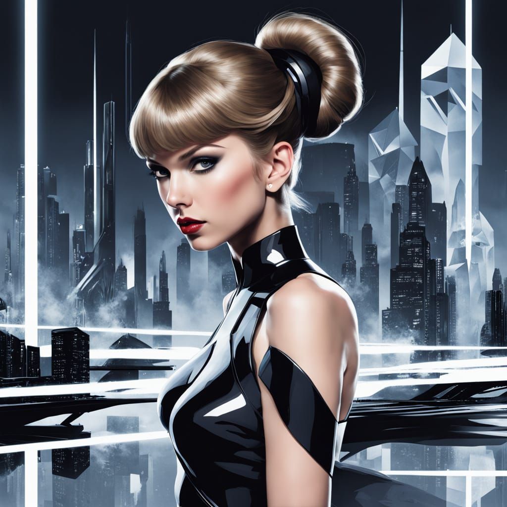 Taylor Swift as Cyberpunk Icon in Futuristic Cityscape