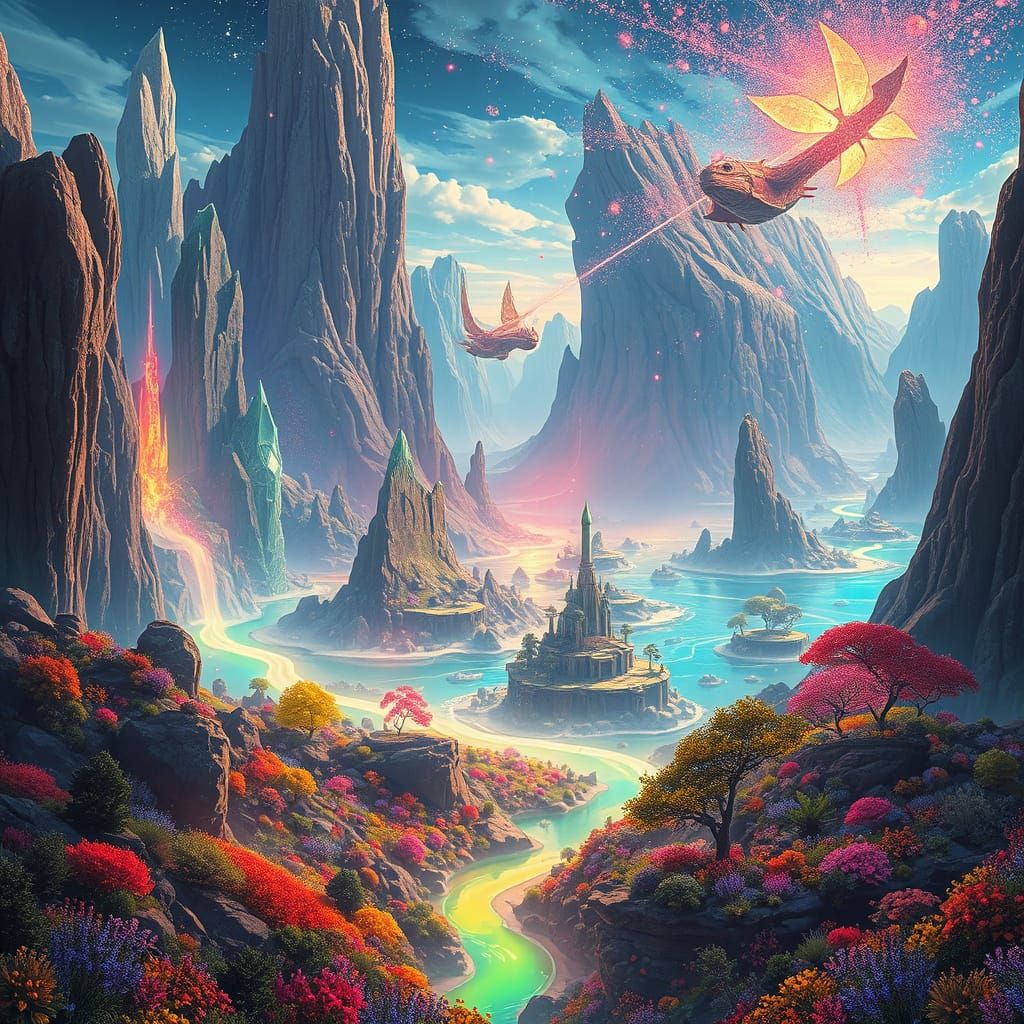 Ethereal Crystal Worlds with Glowing Valleys and Celestial C...