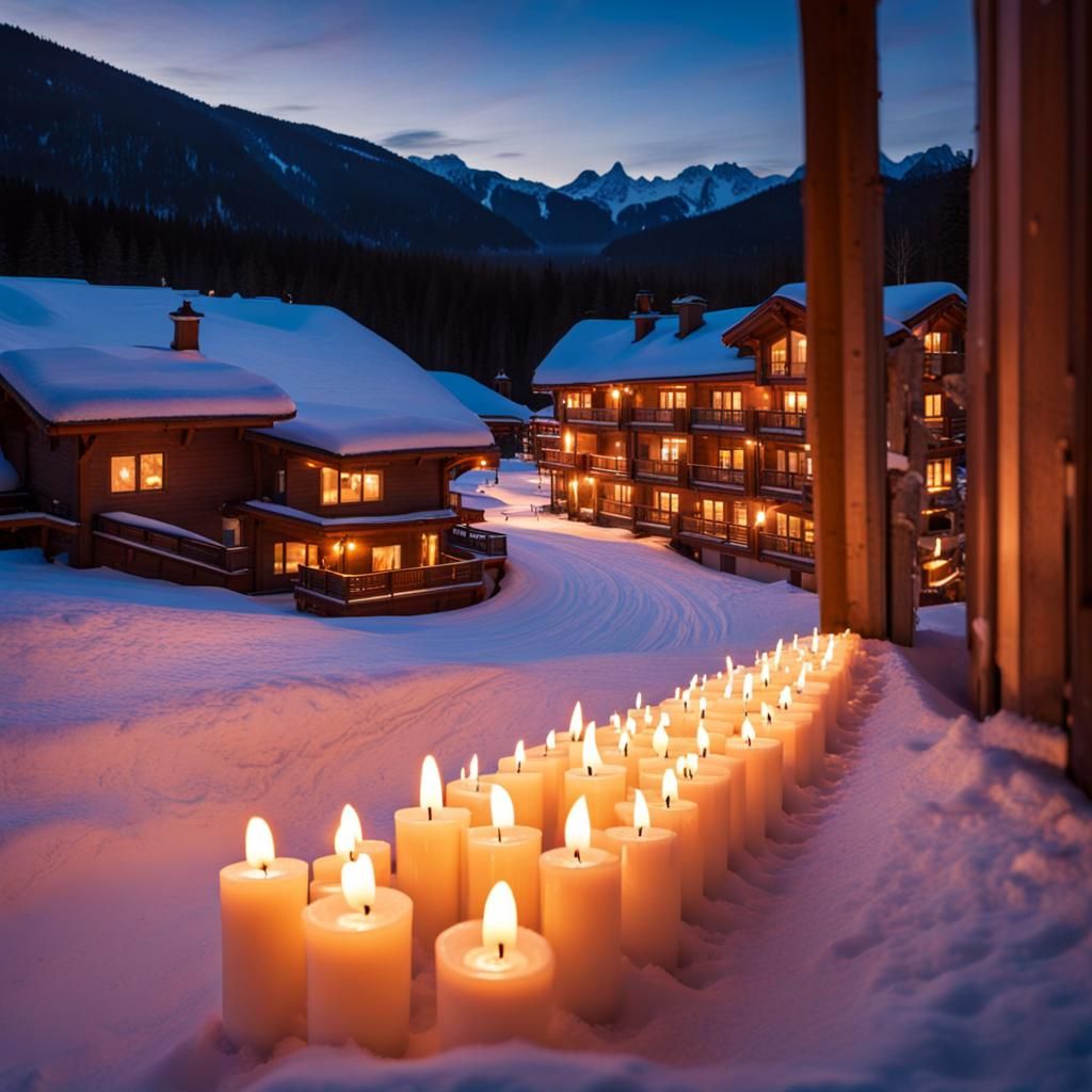Candles Ascend Above Mountain Ski Resort