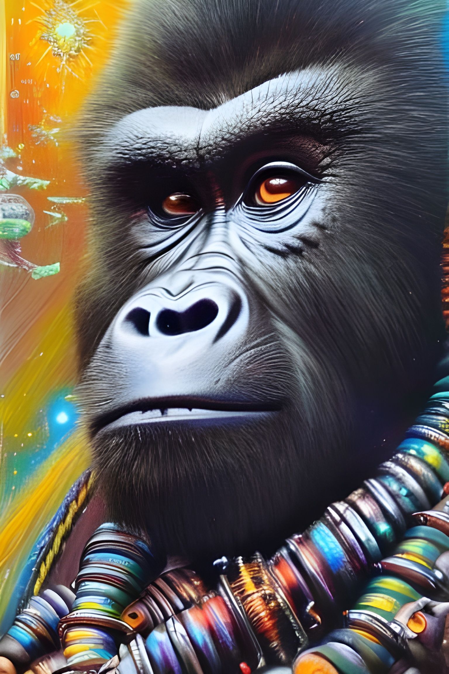 Cosmic Cyberpunk Gorilla: Detailed Surreal Artwork