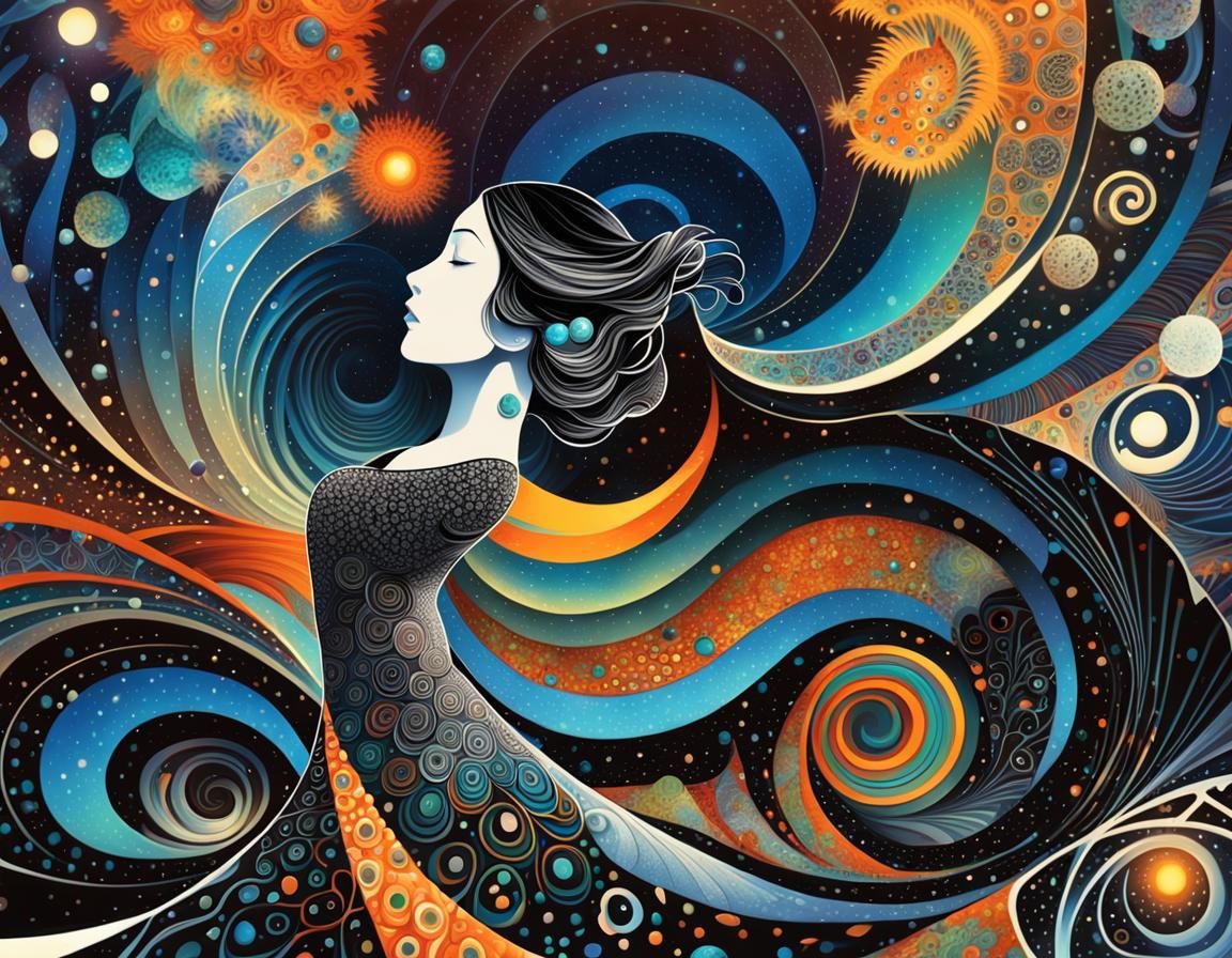 Surreal Abstract Art: Woman Singing in Fractal Vortex