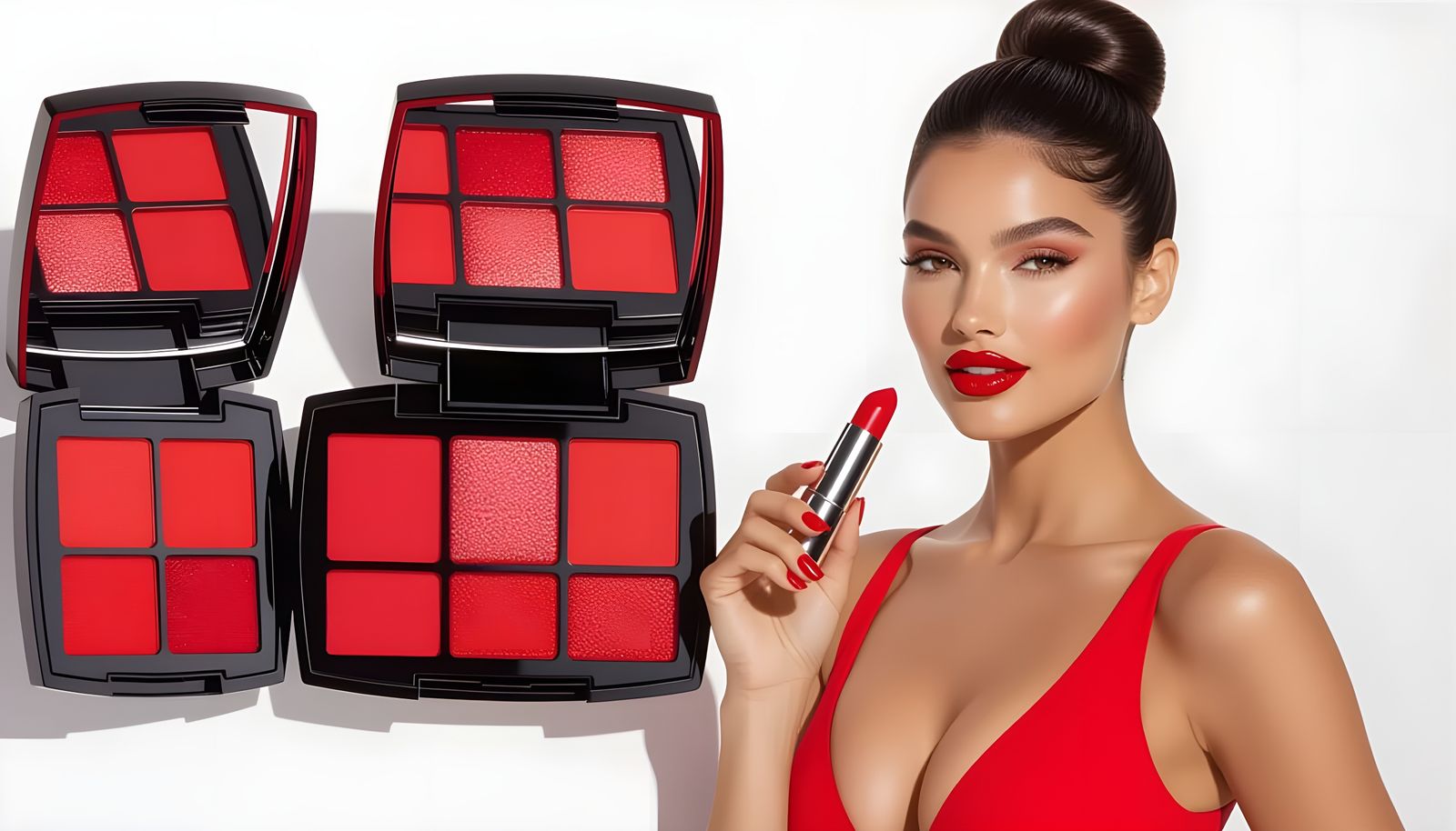 Mixed Race Model in Red Dress, Magazine Ad