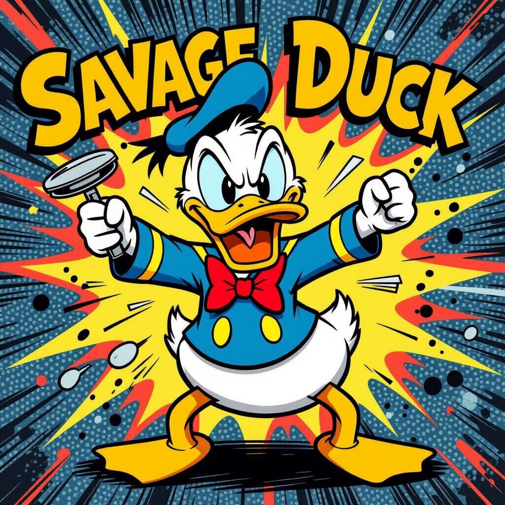Savage Donald Duck in Comic Book Art Style
