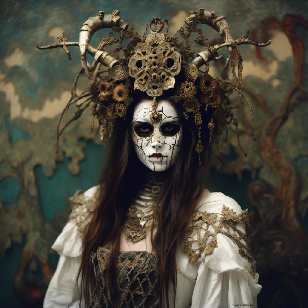 Masked Priestess in Art Nouveau Style