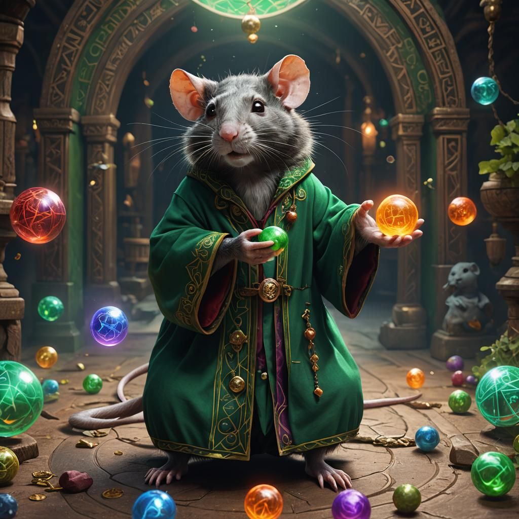 Rat Magician with Runes in Detailed Matte Painting