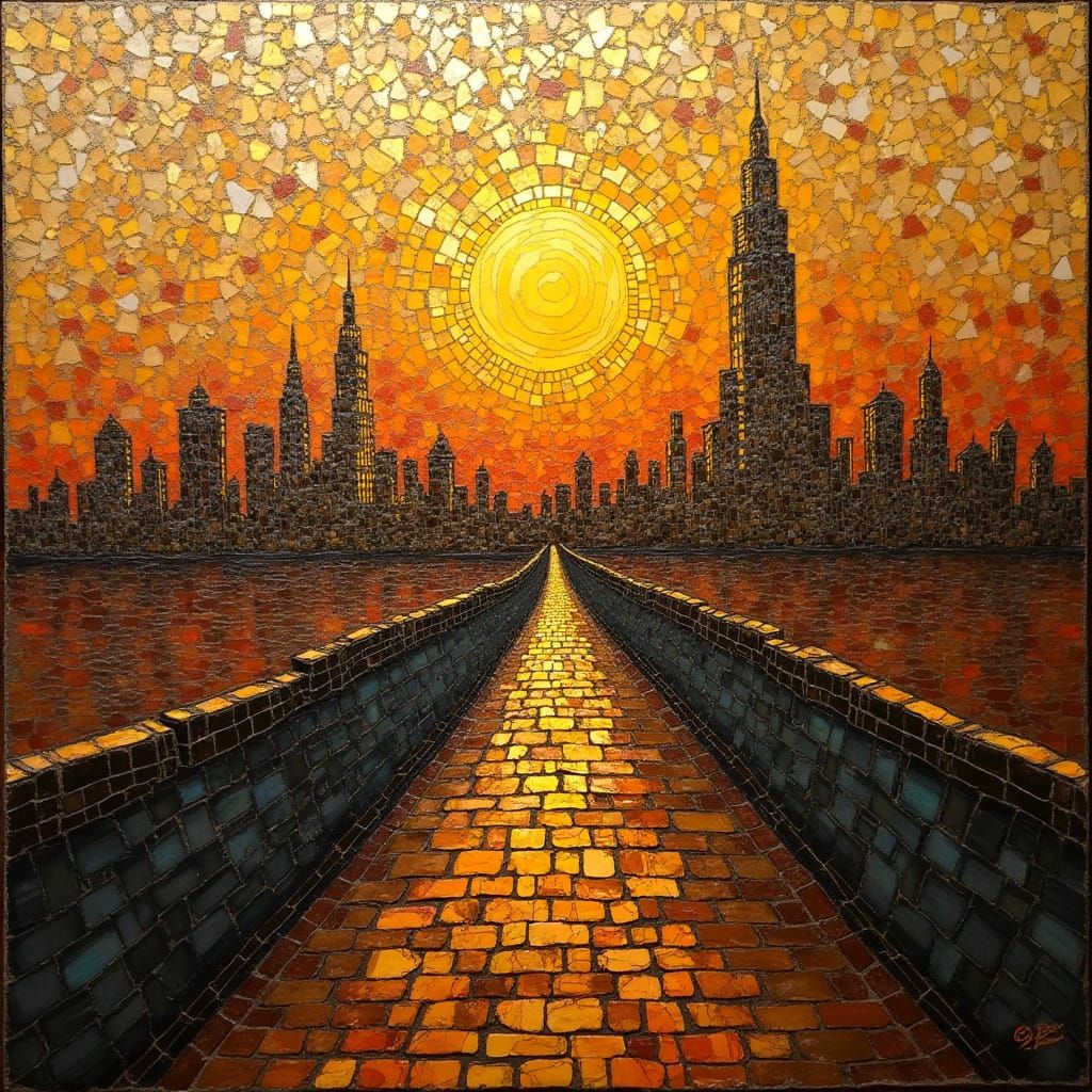 Surreal Cityscape in Earthy, Golden Hues