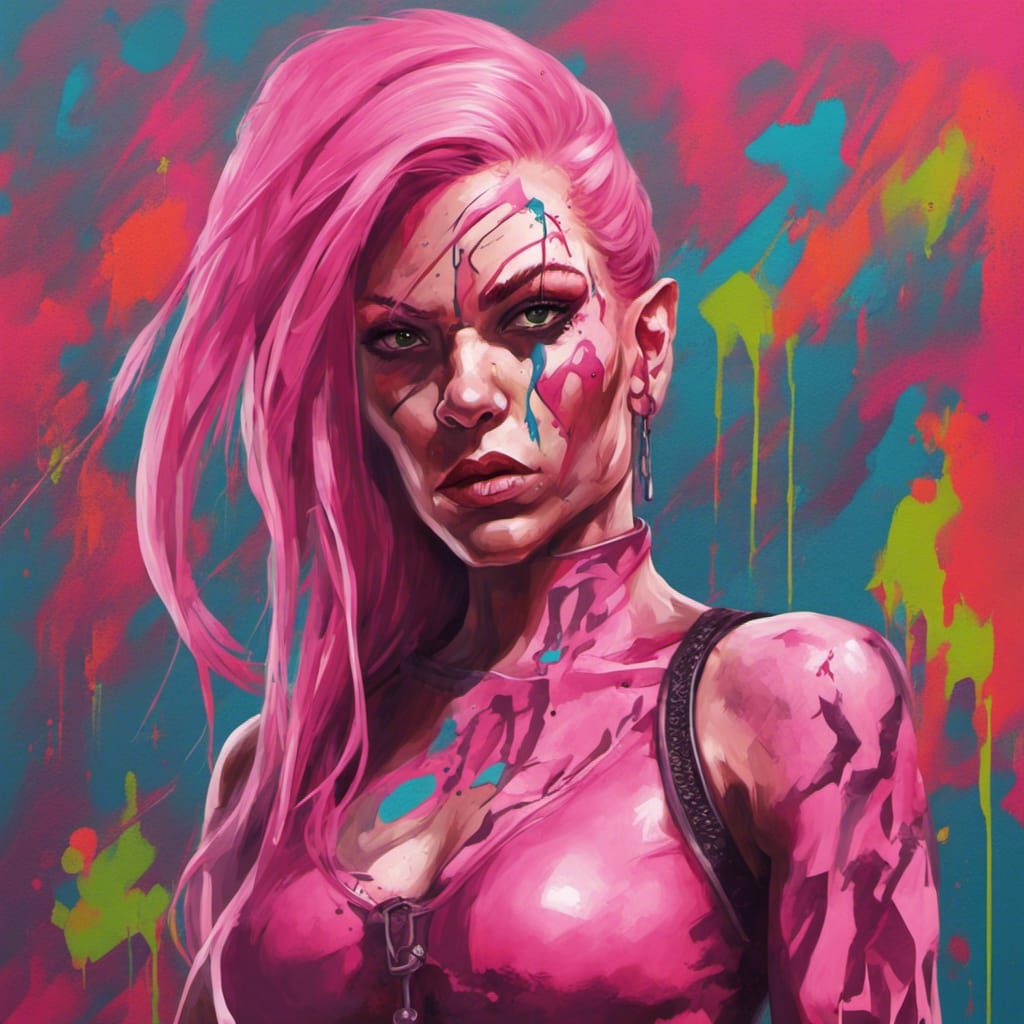 Half-Orc Woman in Graffiti Splash Art Style