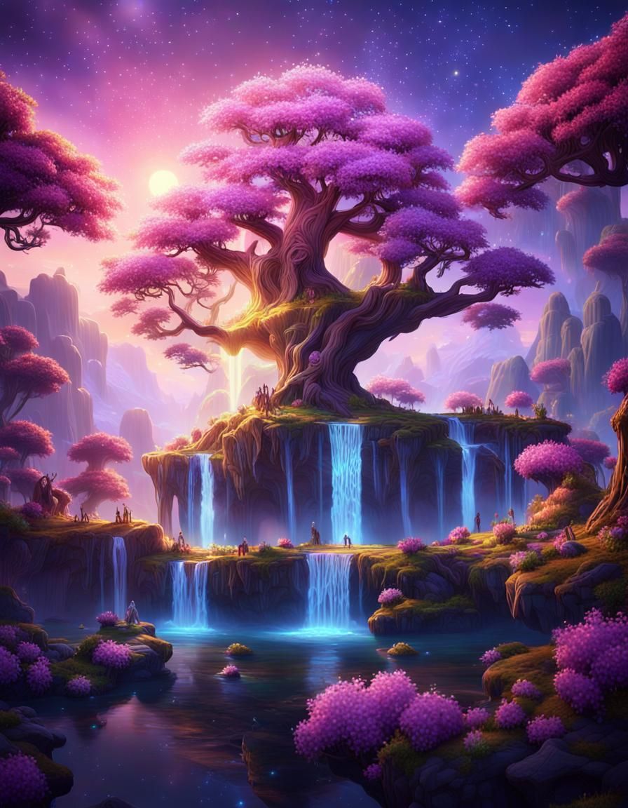 Surreal Fantasy Landscape with Floating Islands and Glowing....