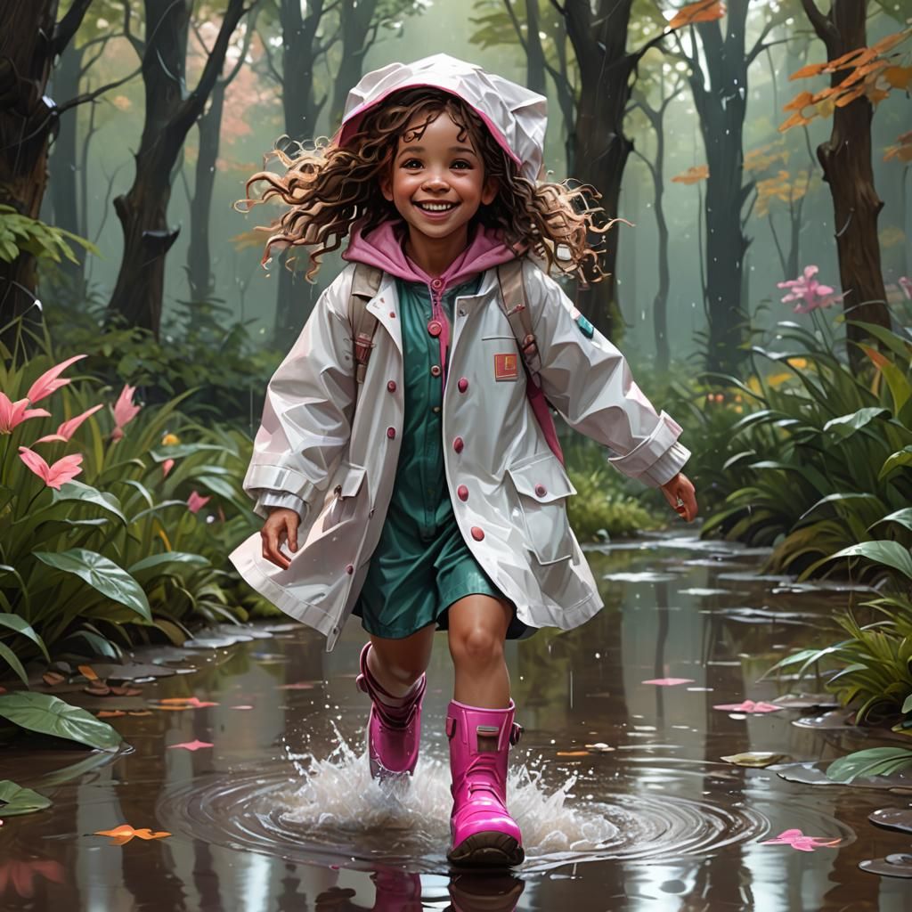 Toddler's Rainy Day Adventure: Hyperdetailed Concept Art