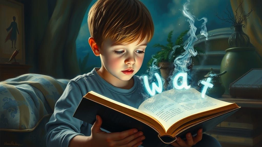 Whimsical Wonder: Boy Reads Magical Book