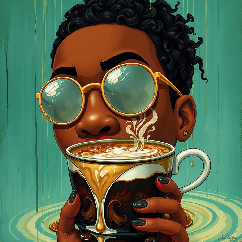 Art Deco Coffee Art in Vibrant Afrofuturism