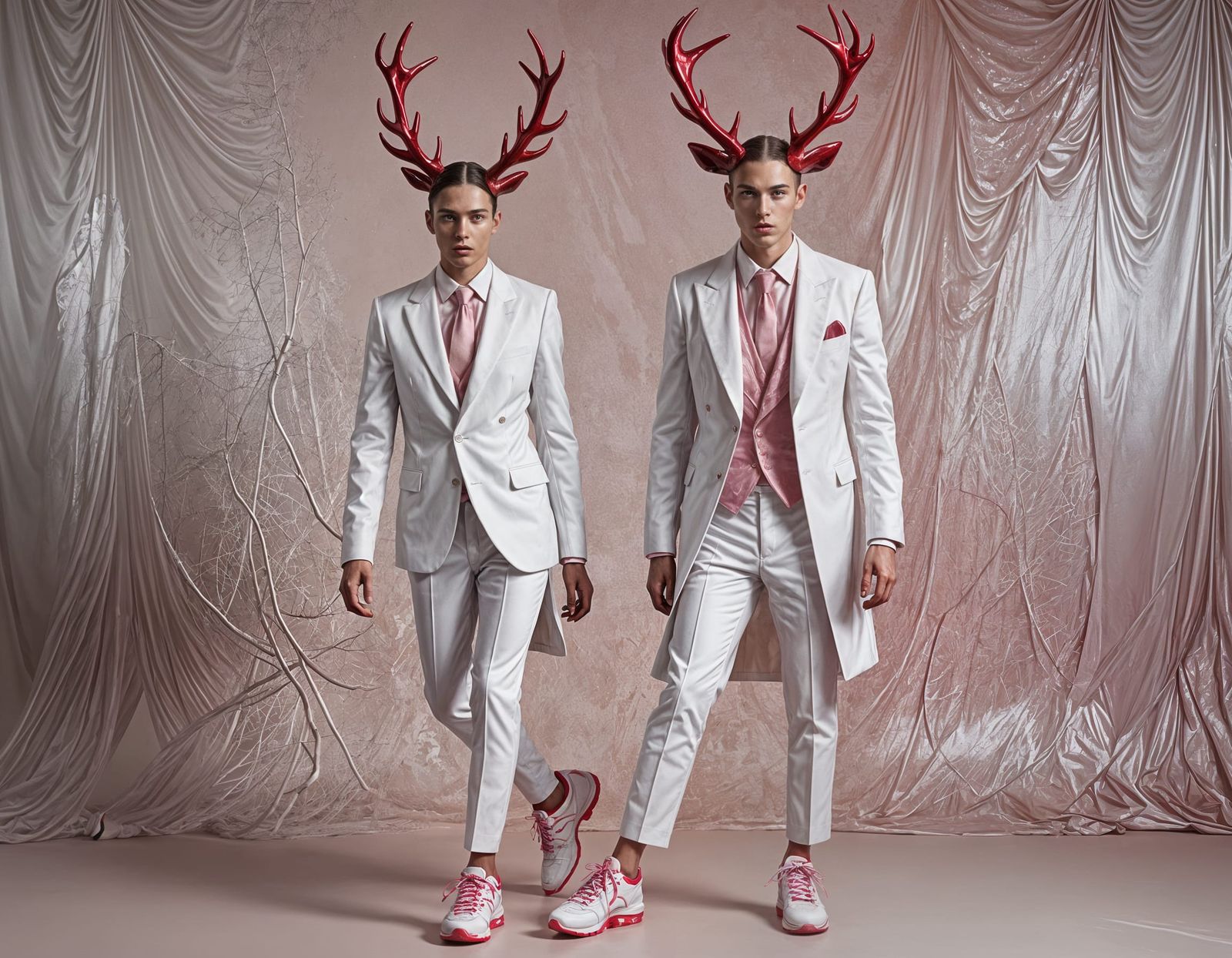 Androgynous Man with Antlers in Fashion Show