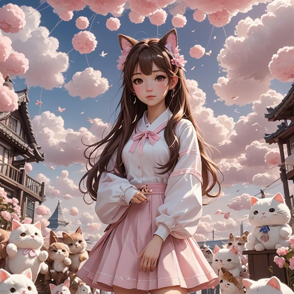 Dreamy Korean Girl in Kawaii Outfit: 3D Anime Art