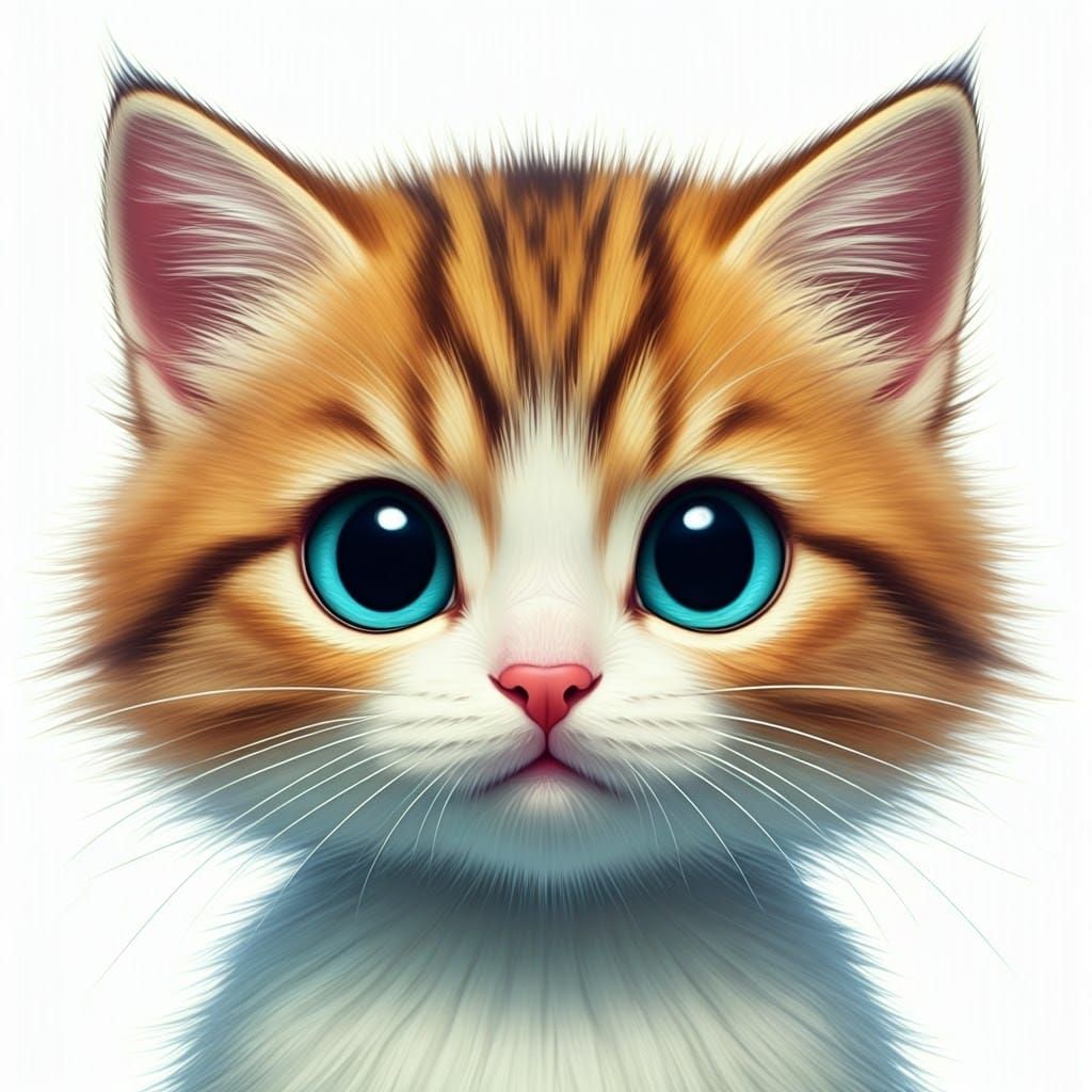 Adorable 3D Kitten Face with Shiny Eyes