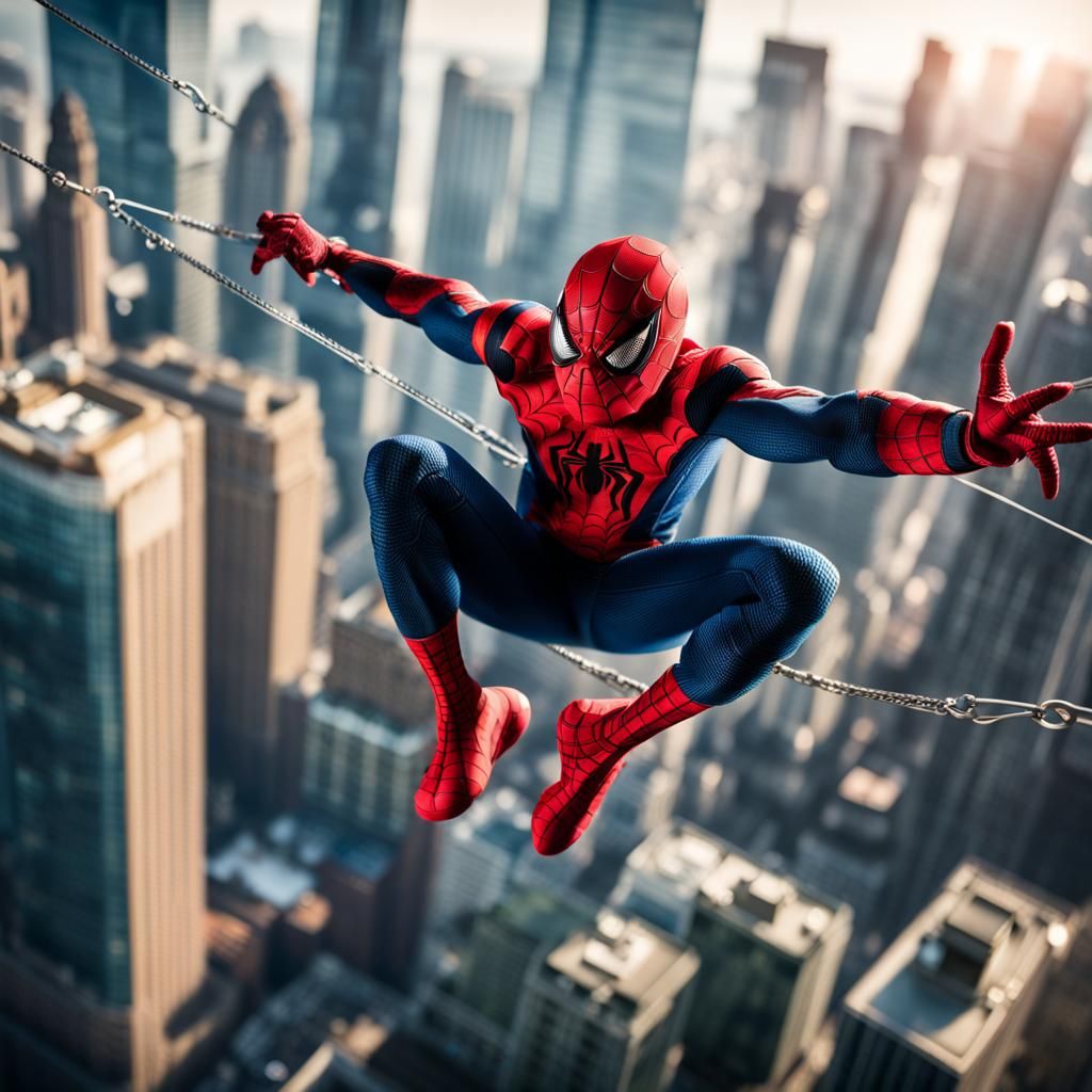Spiderman Swings Through Detailed Cityscape