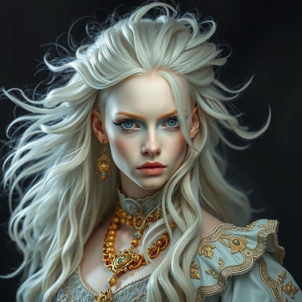 Albino Woman in Victorian Attire, Surreal Dreamscape