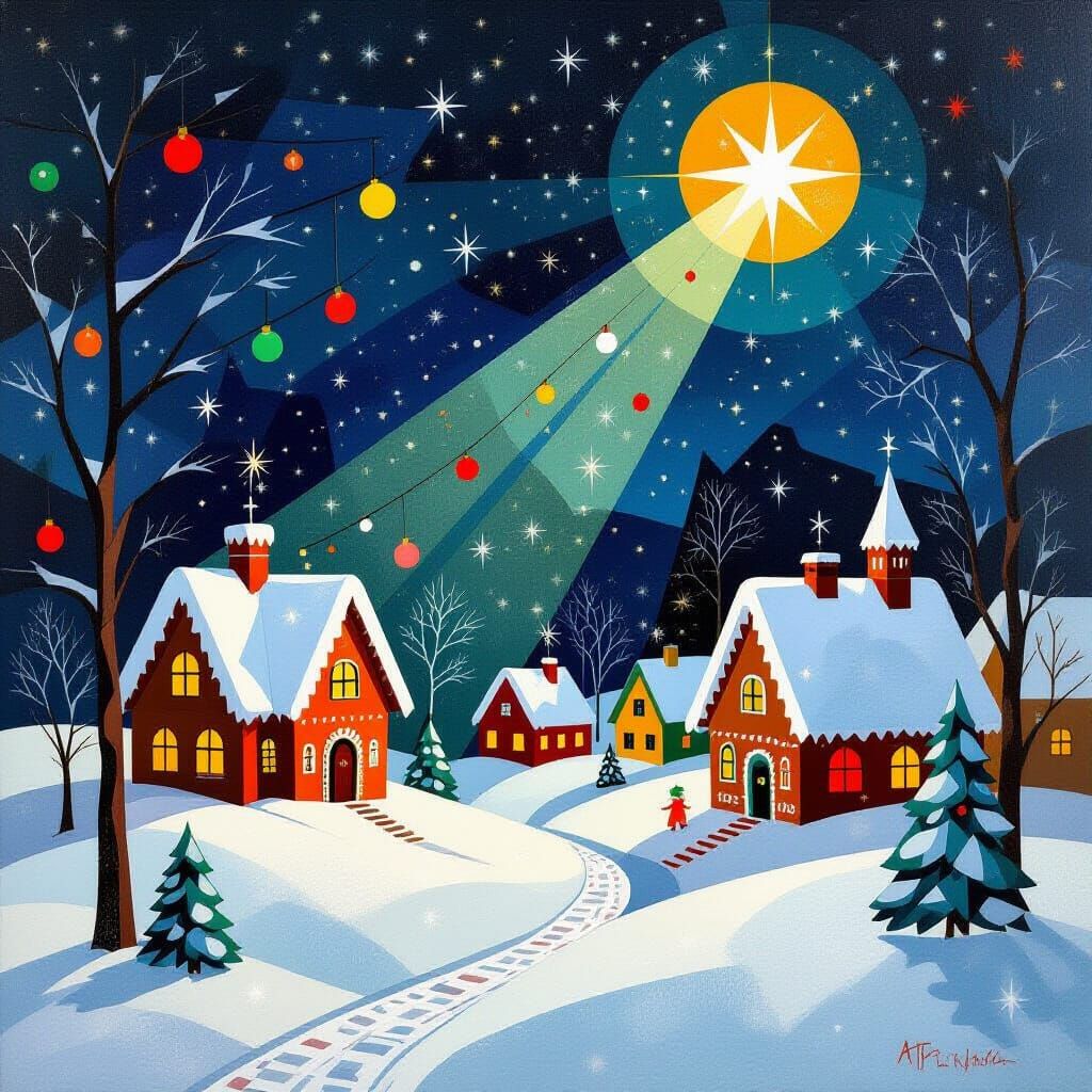 Grimdark Christmas Village Under Starry Night Sky