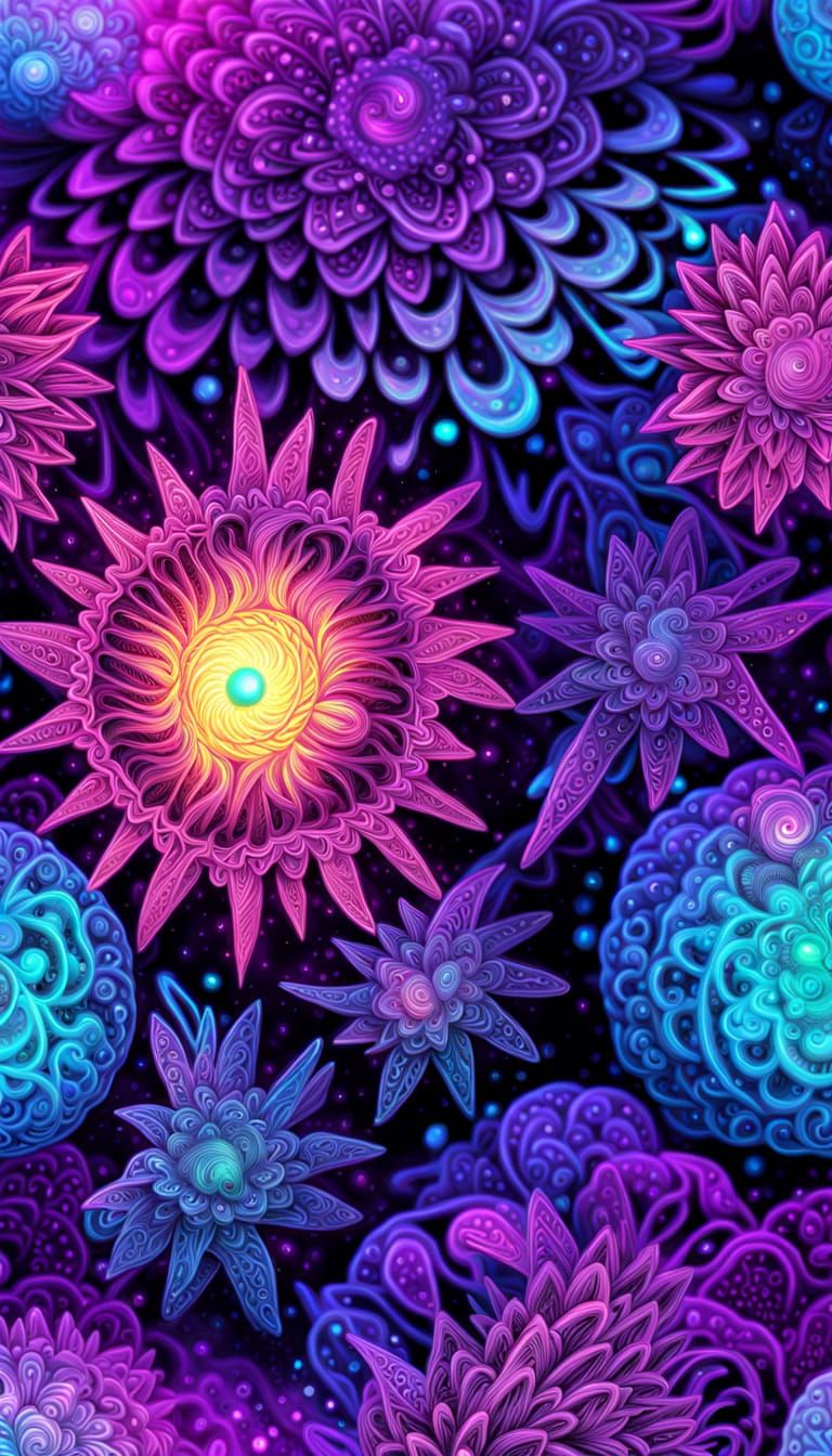 Nebular Bursts: A Zentangle Iridescent Masterpiece in Digita...