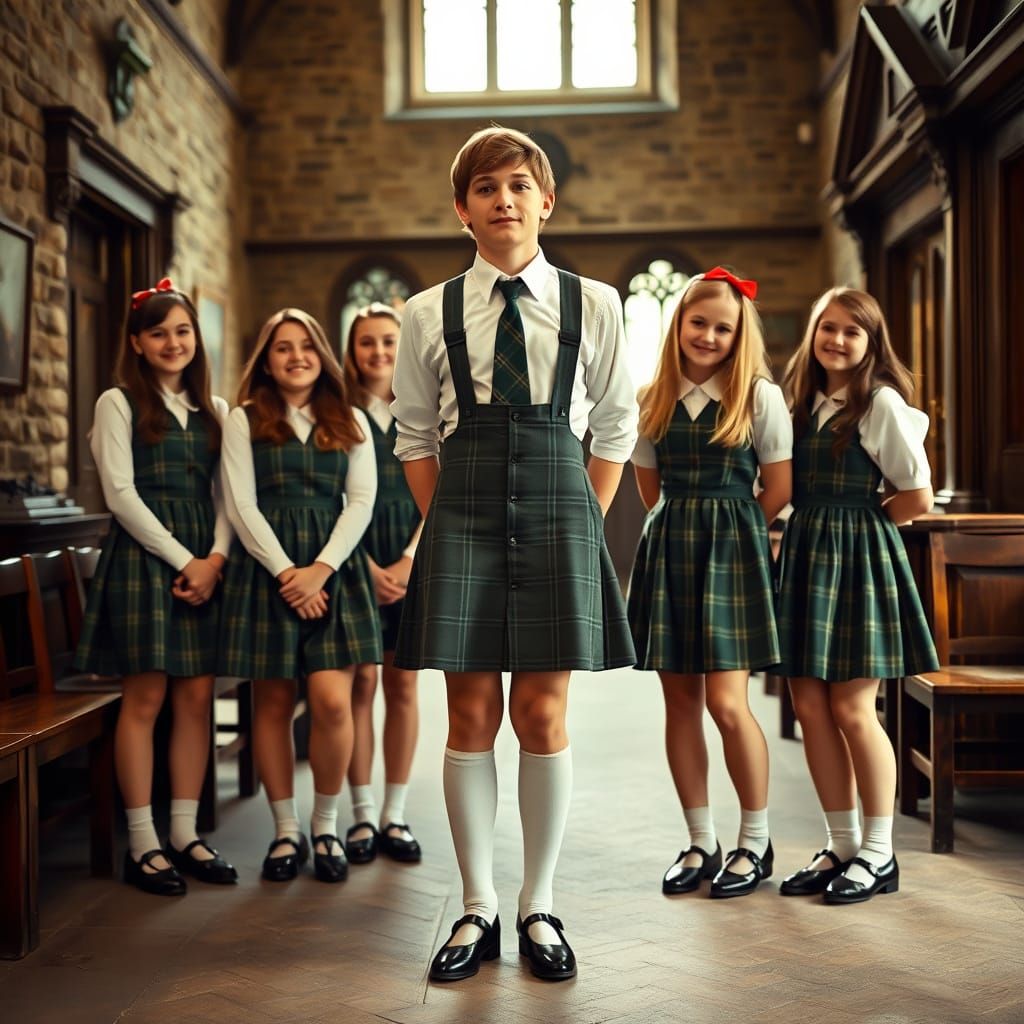 Charming Male Student in Vintage British School Uniform