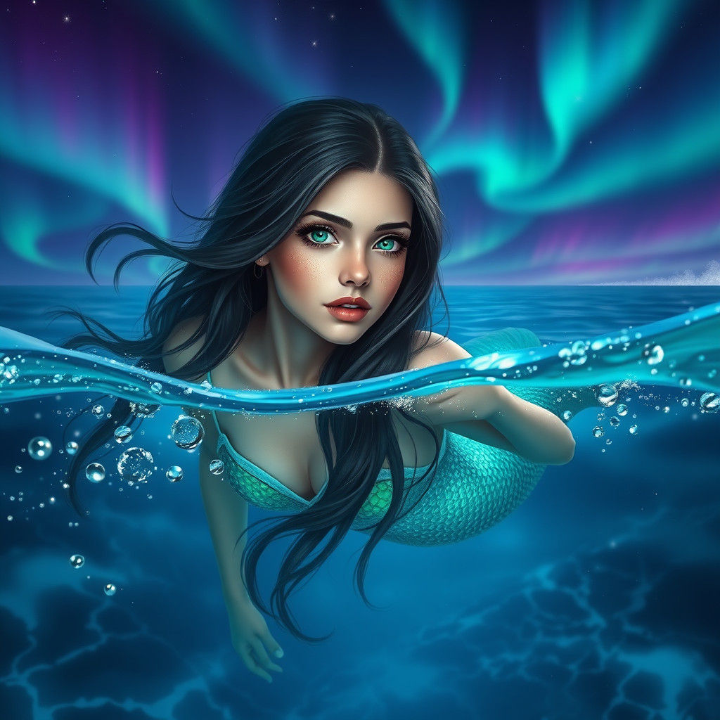 Breathtaking Mermaid in Bioluminescent Ocean, Digital Matte ...