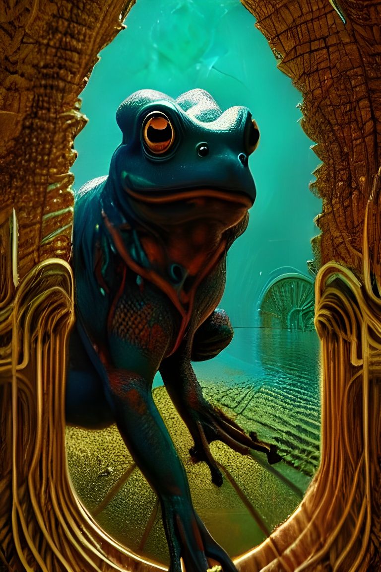 Dog-Frog Composite in Cosmic Horror Astral Art