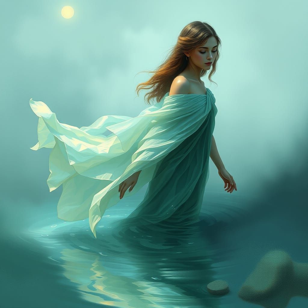 Ethereal Aquatic Form in Soft Emerald Green and Blue