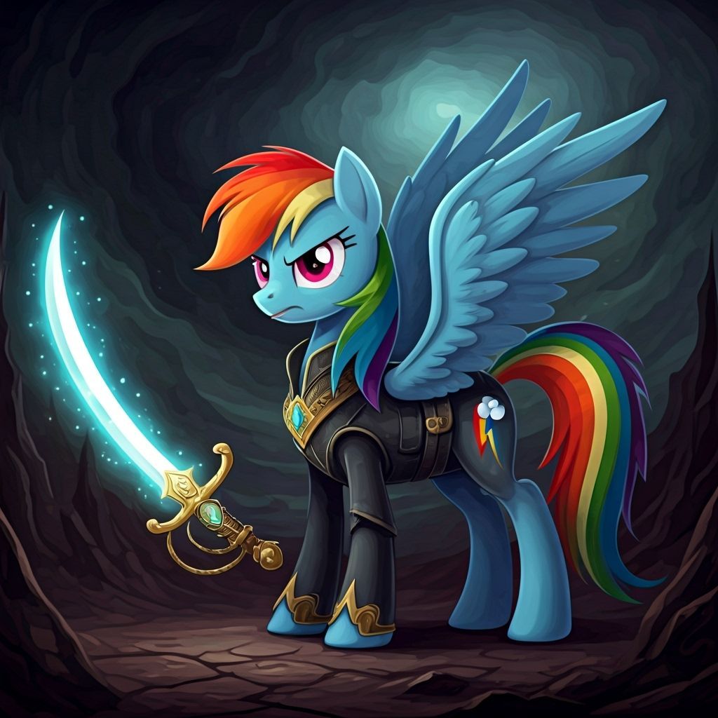 Rainbow Dash Wind Mage Knight in Dark Landscape