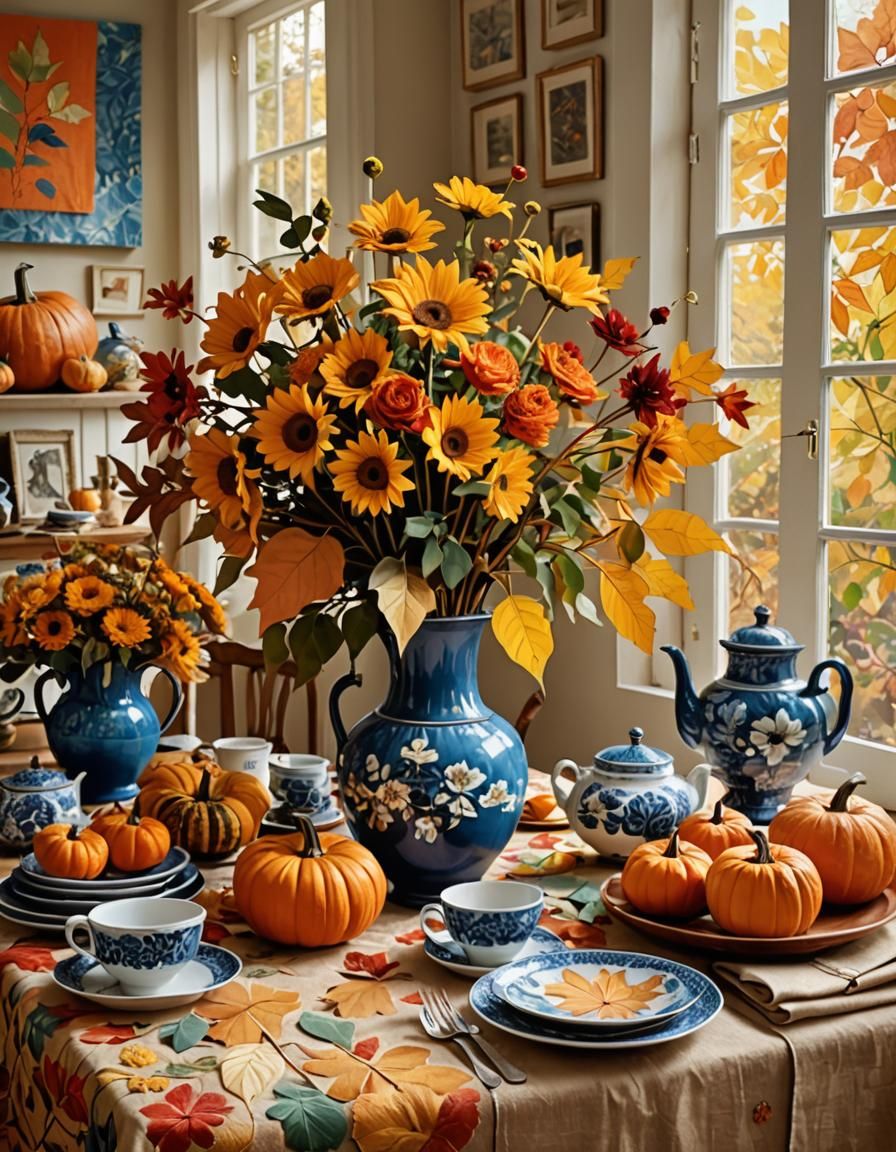 Autumn Still Life Collage with Warm Lighting