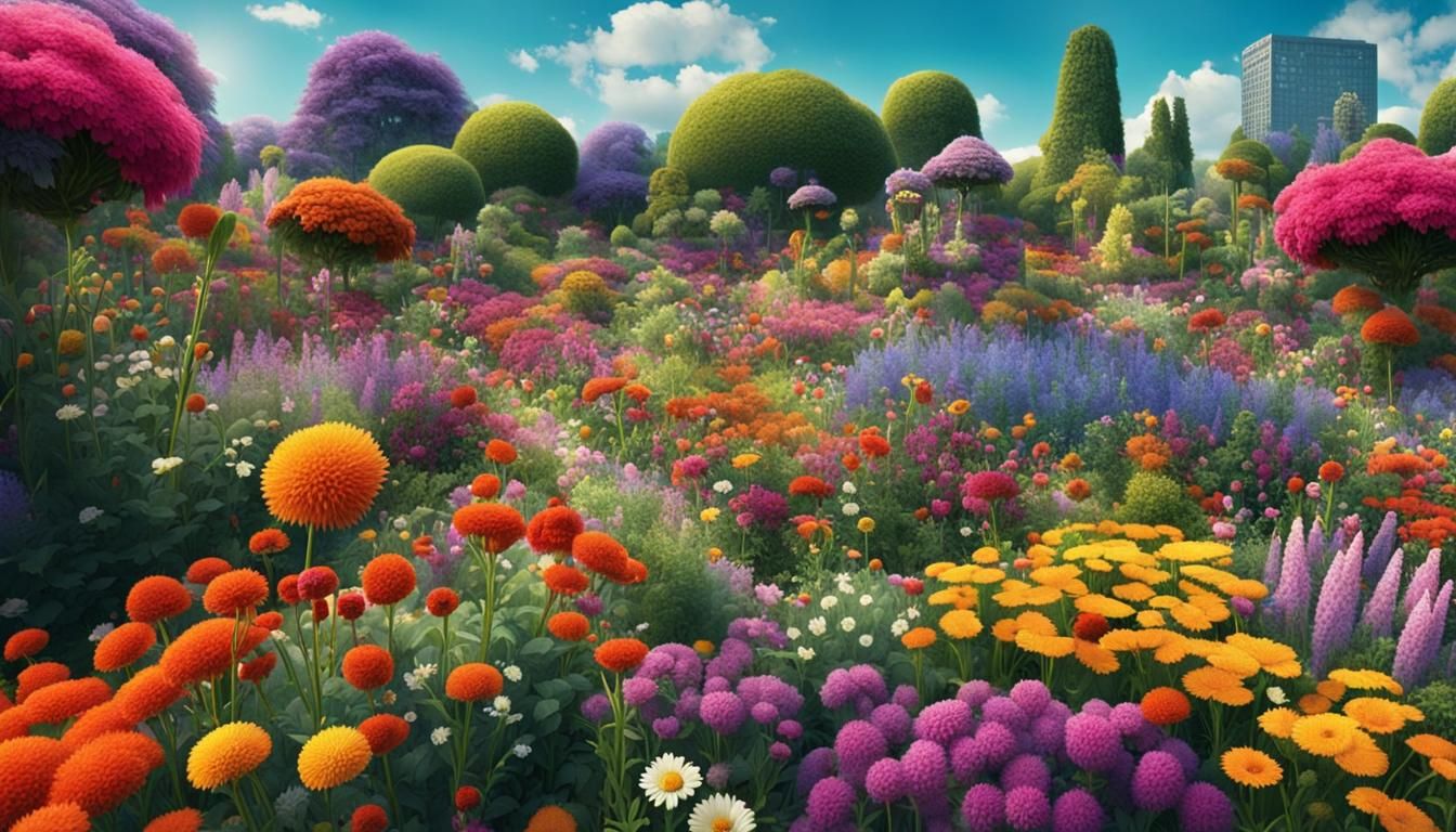 Lush Flower Garden with Animals in Cinematic Style