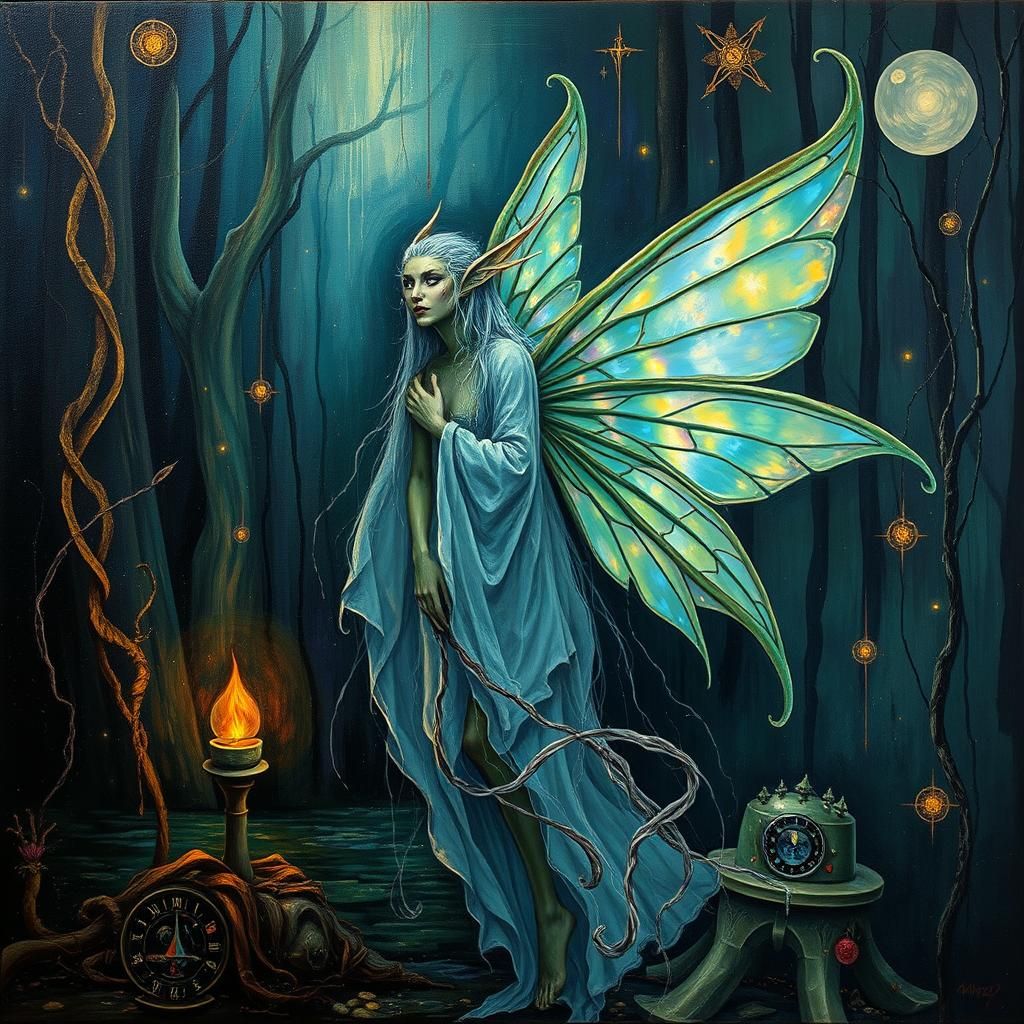 Swamp Elf Fairy in Surrealist Art Deco Style