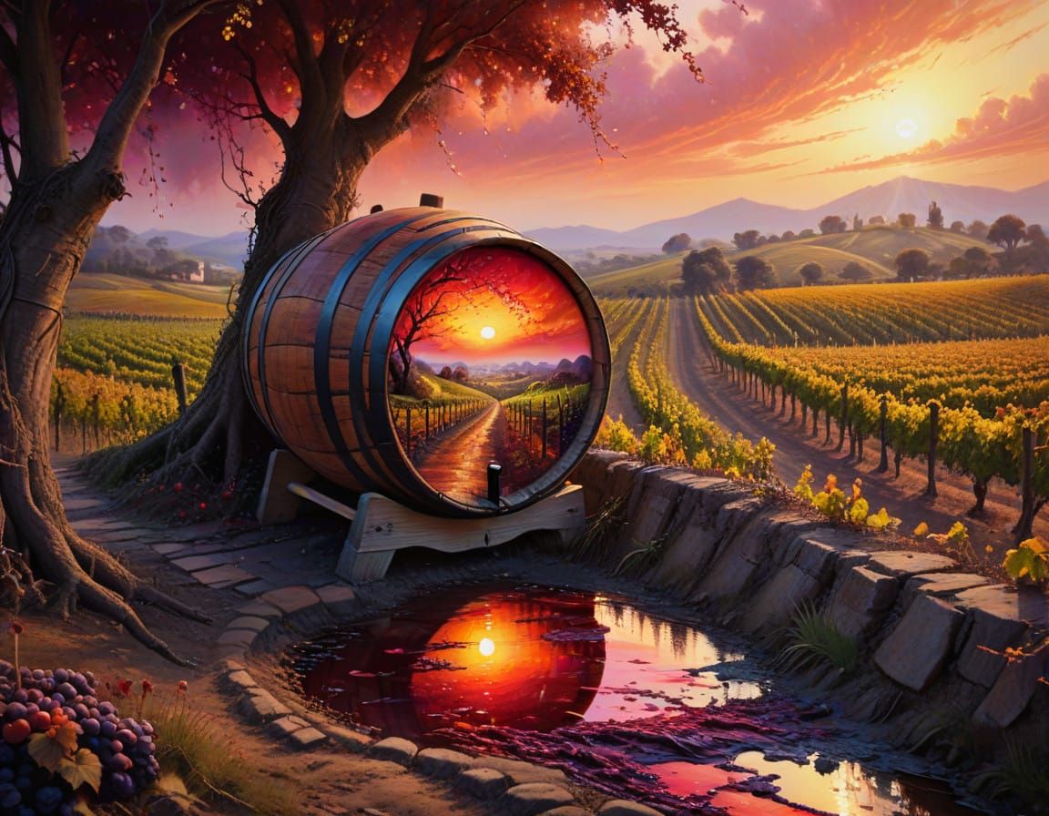 Mystical Vineyard Scene in Whimsical Fantasy Art