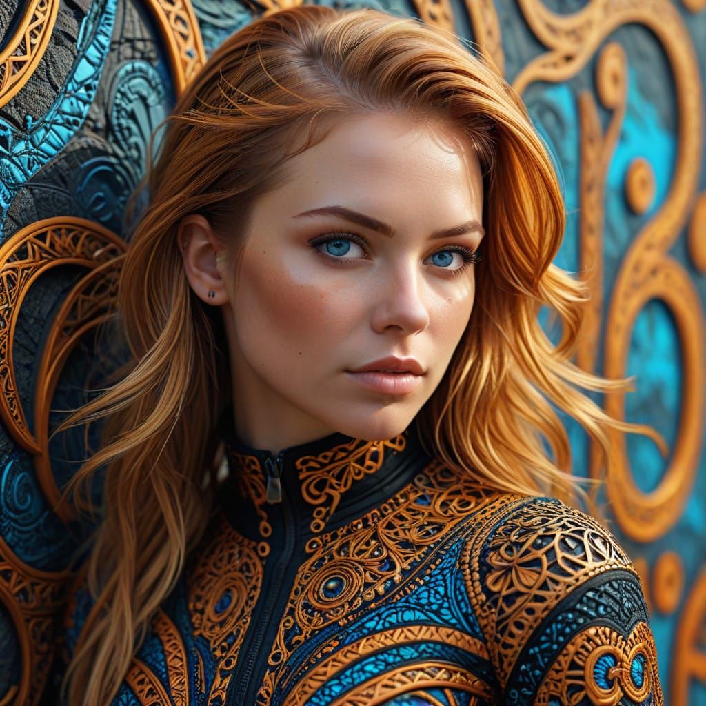 Punk Woman Portrait with Zentangle Patterns in 3D Shading