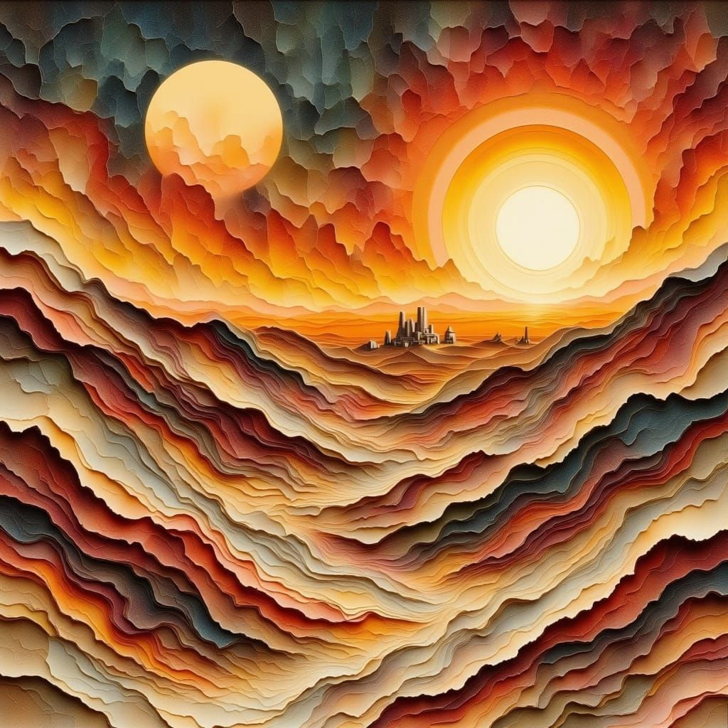 Tatooine Sunset: Windswept Desert in 3D Collage