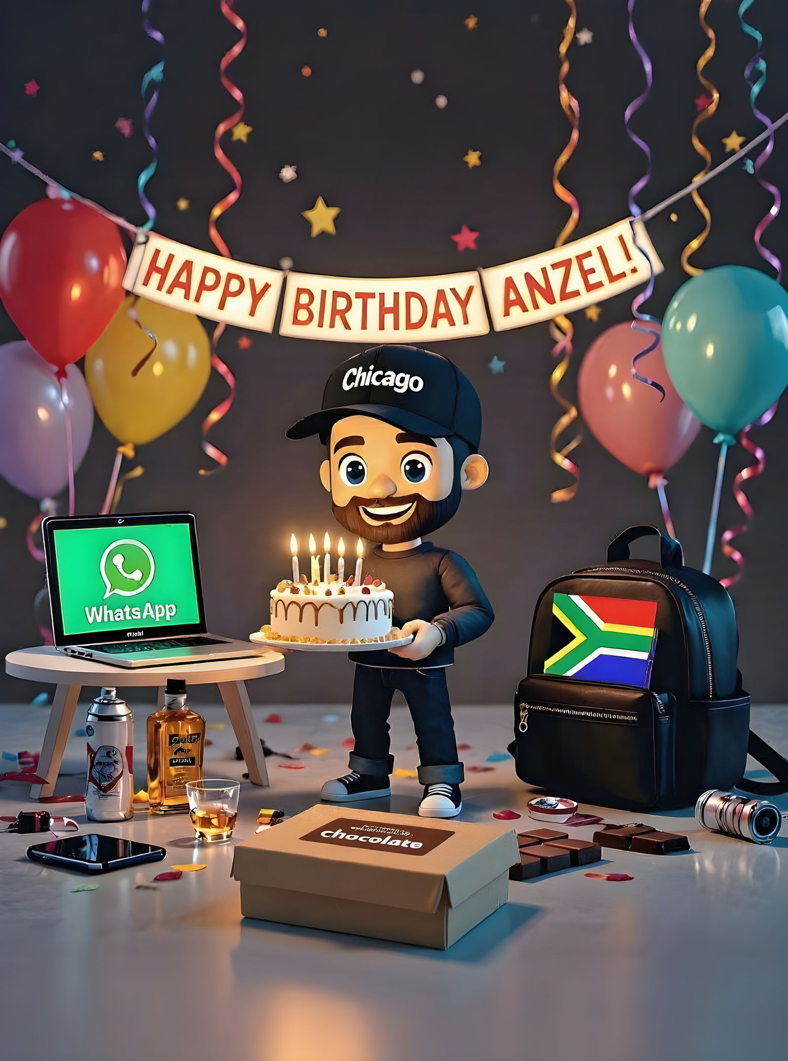 Stylized Minifigure Celebrates Birthday with Tequila