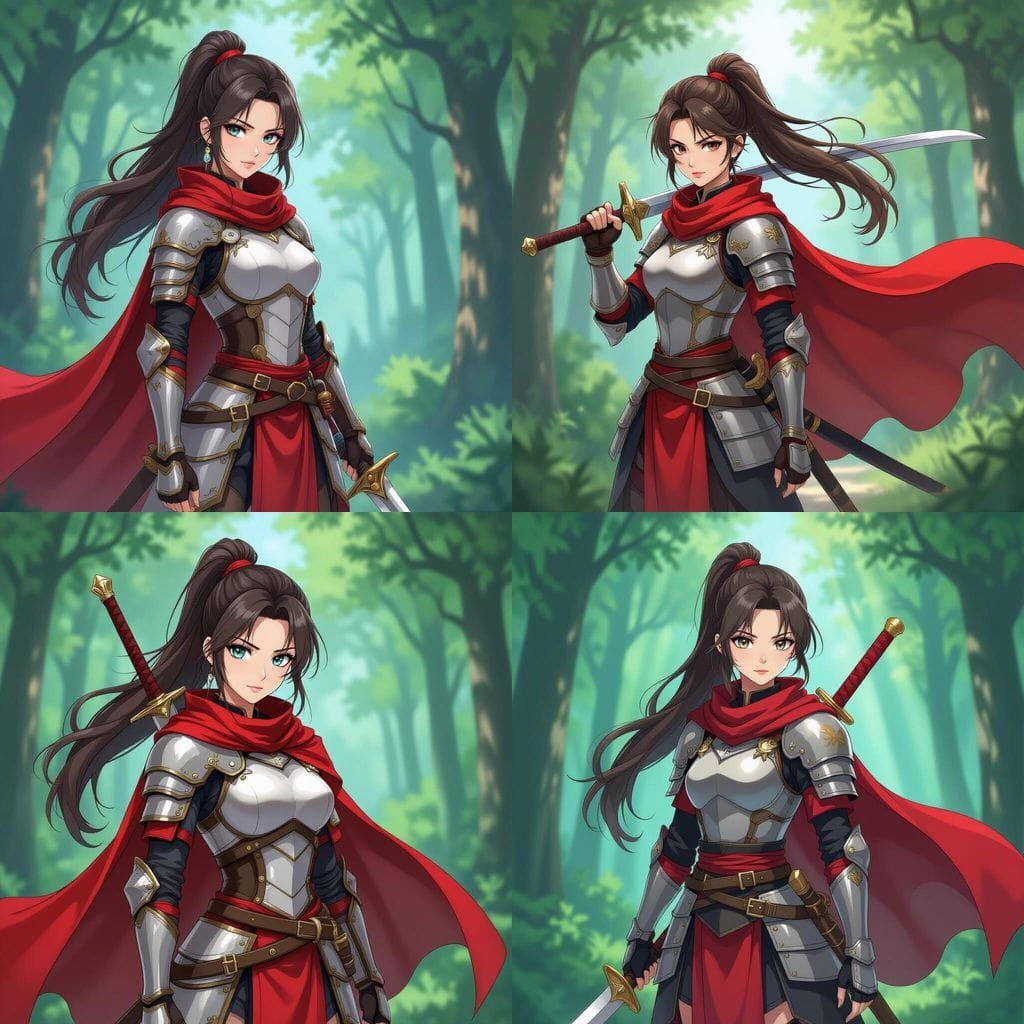 Anime Swordswoman in Forest, Cel Shading Art