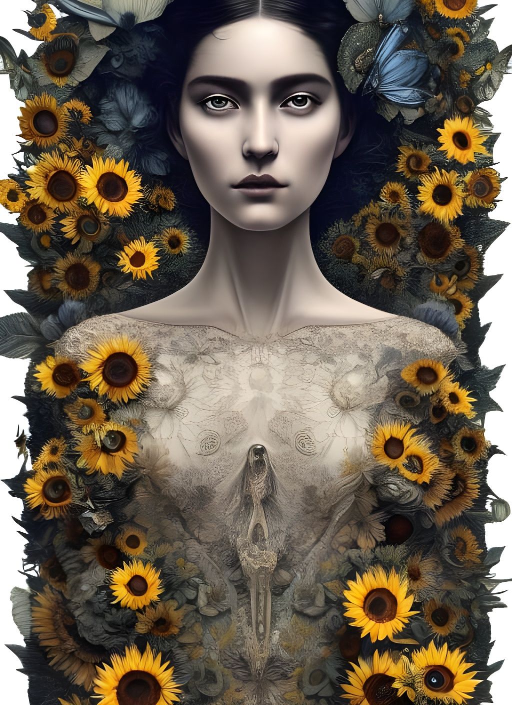 Sunflower Queen Digital Illustration in Ethereal Style