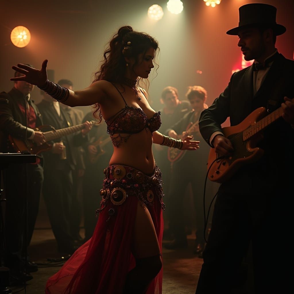 Steampunk Belly Dancer in Moody Jazz Club