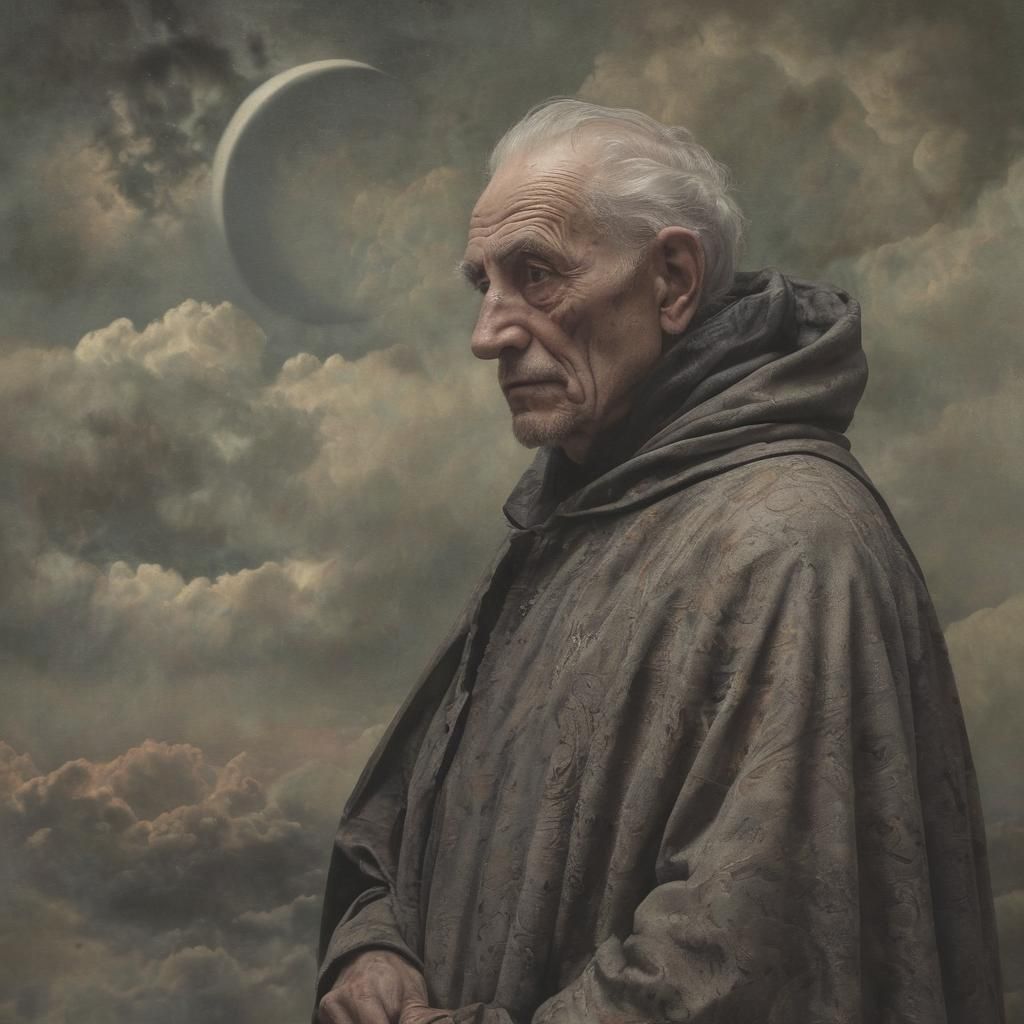 Bifurcated Elderly Man in Dark Surrealist Style