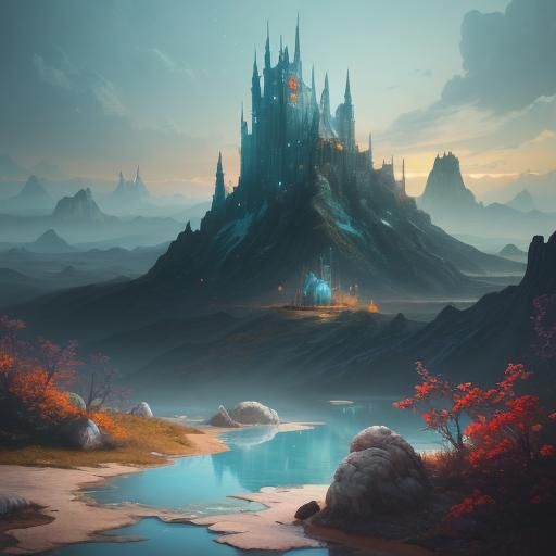 Surreal Teacup Landscape in Splash Art Style