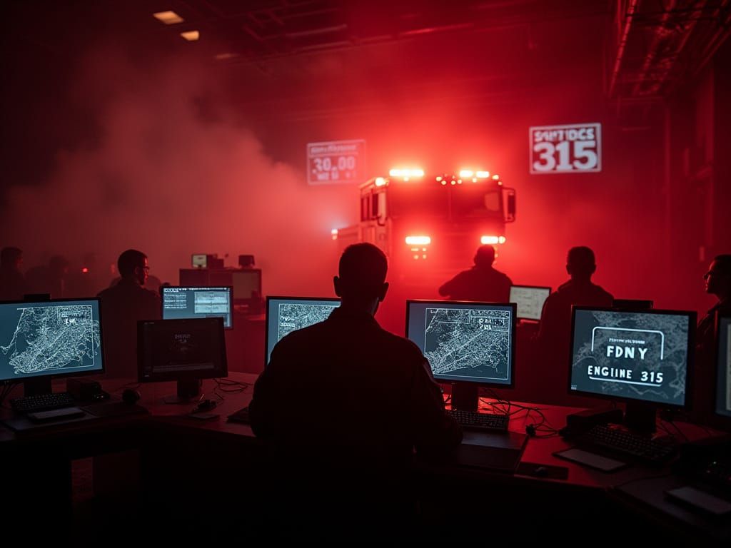 Fire Department Command Center at Night in Film Style