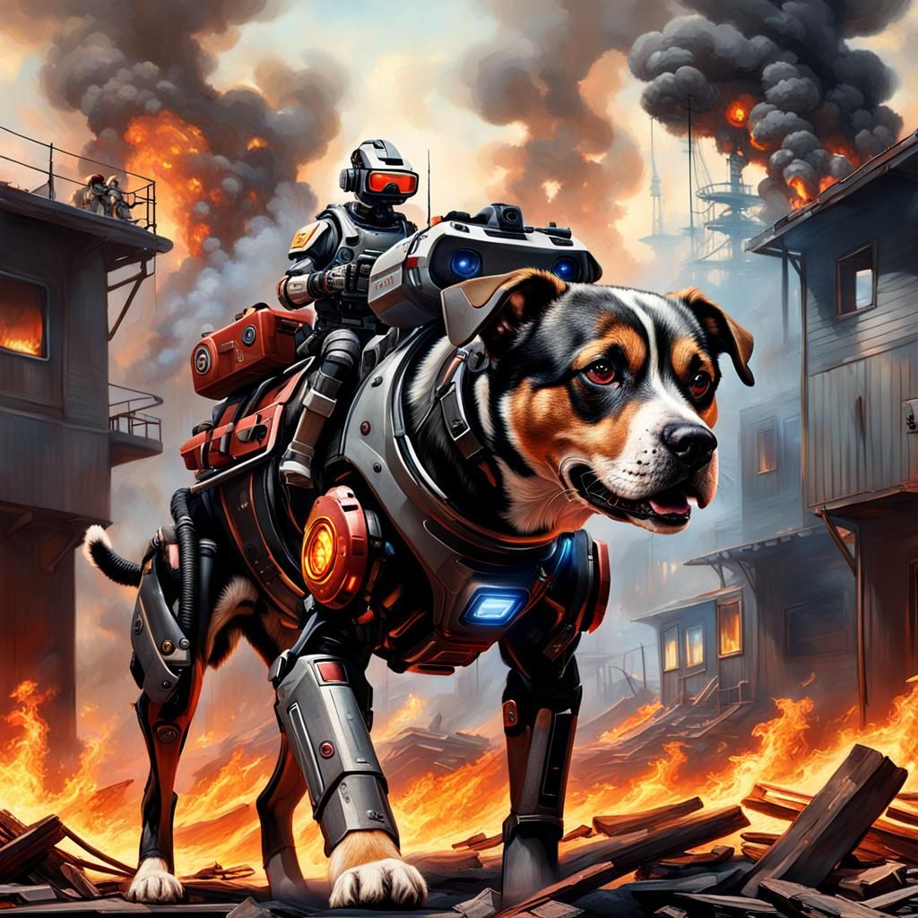 Cyborg Rescue Dog in Virtual Reality, Matte Painting